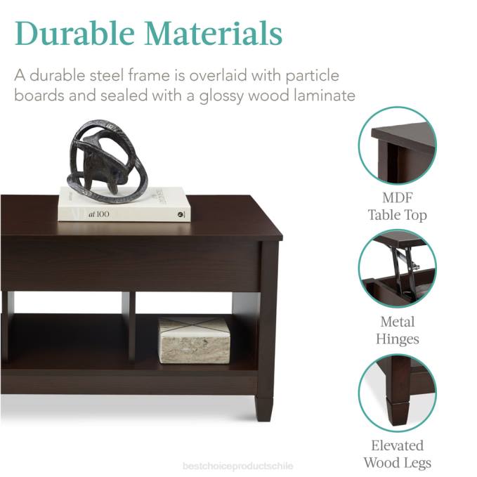 accesorio Best Choice Products mesa de centro multifuncional con tapa elevable y almacenamiento oculto, 3 cubículos Café exprés08BN595