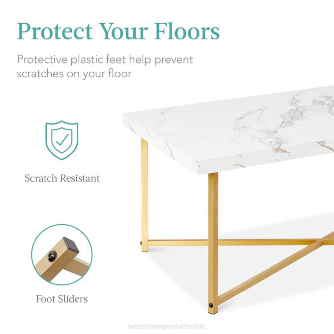 accesorio Best Choice Products mesa de centro rectangular con base en X, tapa de mármol sintético, patas que no rayan oro blanco/bronce08BN362