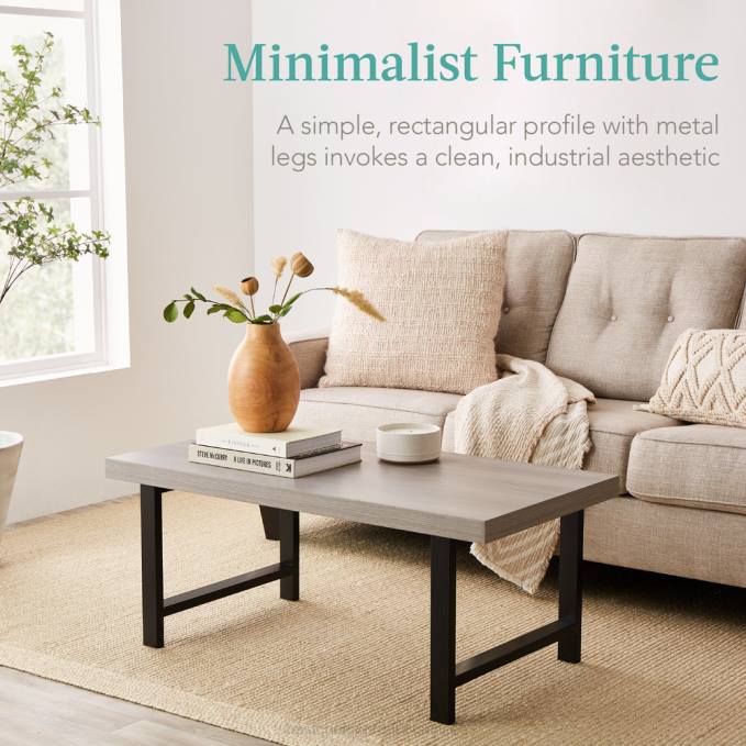 accesorio Best Choice Products mesa de centro rectangular moderna con tapa de bloque de carnicero y patas de metal gris08BN739