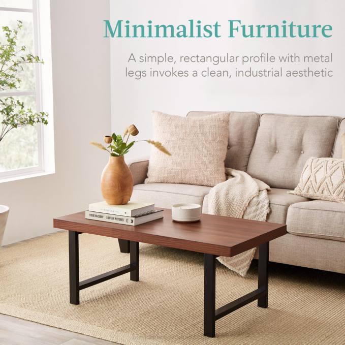 accesorio Best Choice Products mesa de centro rectangular moderna con tapa de bloque de carnicero y patas de metal marrón08BN740