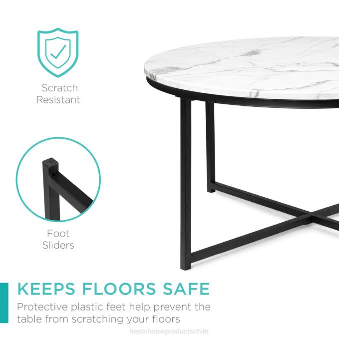 accesorio Best Choice Products mesa de centro redonda con tapa de mármol sintético y estructura de metal negro08BN654