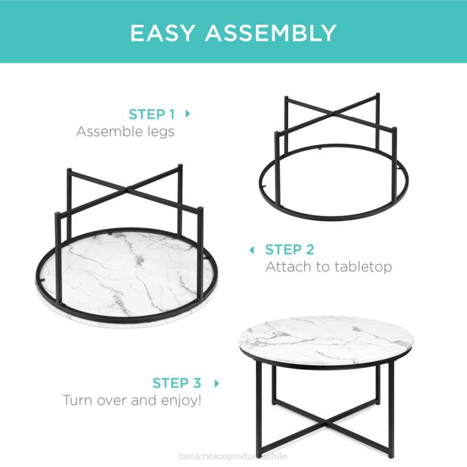 accesorio Best Choice Products mesa de centro redonda con tapa de mármol sintético y estructura de metal negro08BN654