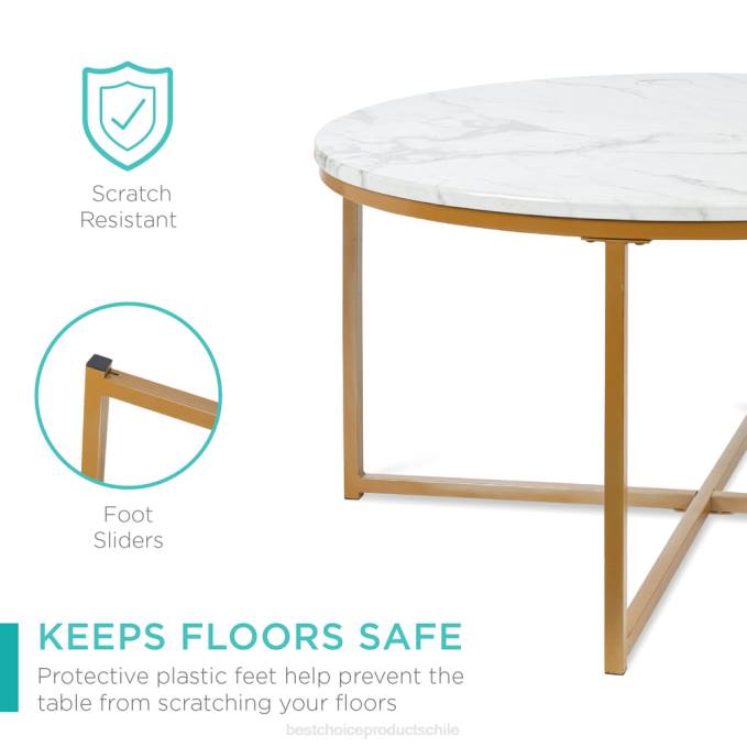 accesorio Best Choice Products mesa de centro redonda con tapa de mármol sintético y estructura de metal oro08BN652