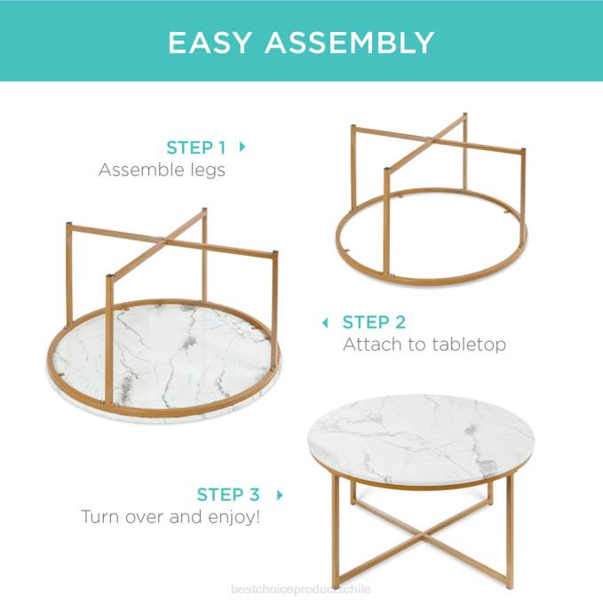 accesorio Best Choice Products mesa de centro redonda con tapa de mármol sintético y estructura de metal oro08BN652