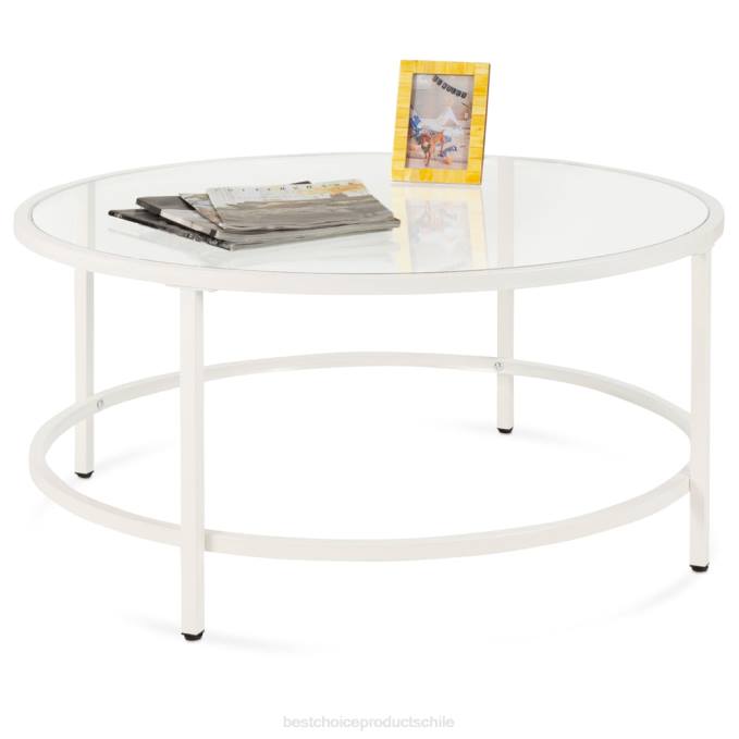 accesorio Best Choice Products mesa de centro redonda de vidrio templado con estructura de acero blanco08BN1244