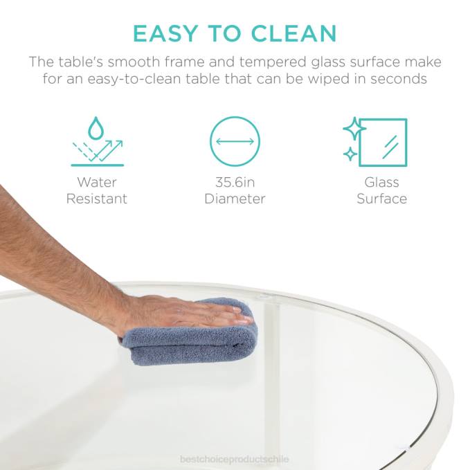 accesorio Best Choice Products mesa de centro redonda de vidrio templado con estructura de acero blanco08BN1244
