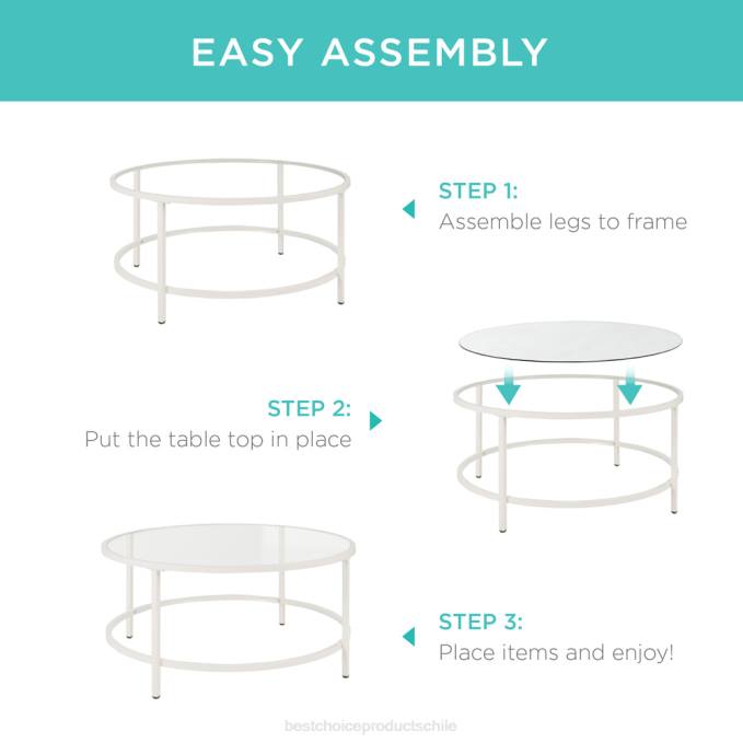 accesorio Best Choice Products mesa de centro redonda de vidrio templado con estructura de acero blanco08BN1244