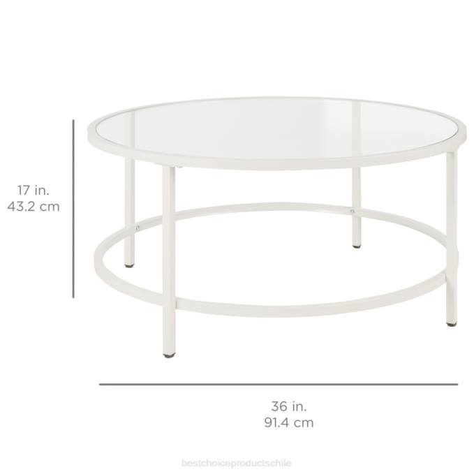 accesorio Best Choice Products mesa de centro redonda de vidrio templado con estructura de acero blanco08BN1244