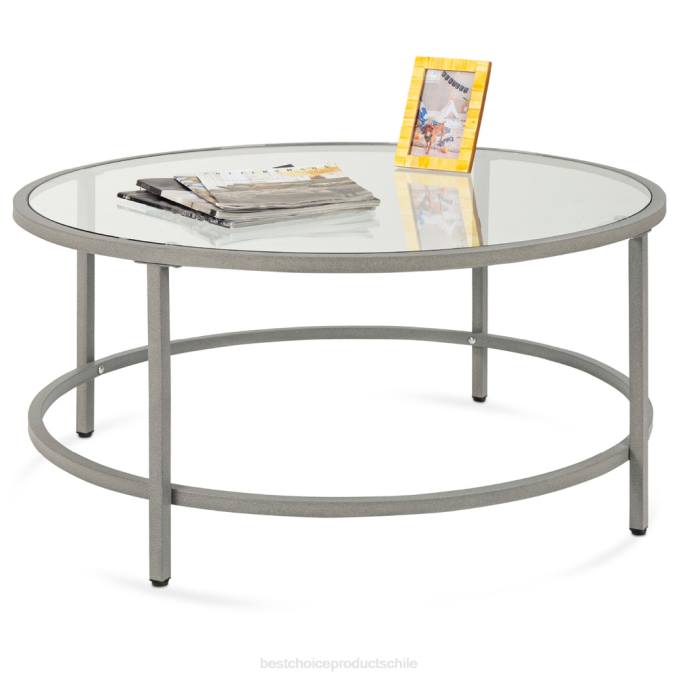 accesorio Best Choice Products mesa de centro redonda de vidrio templado con estructura de acero gris08BN1243