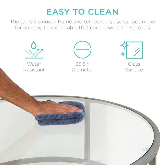 accesorio Best Choice Products mesa de centro redonda de vidrio templado con estructura de acero gris08BN1243