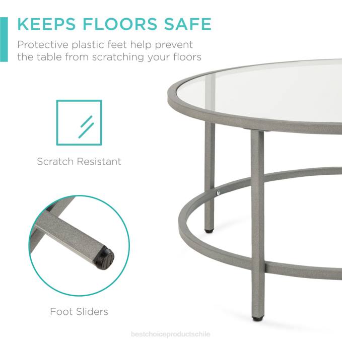 accesorio Best Choice Products mesa de centro redonda de vidrio templado con estructura de acero gris08BN1243