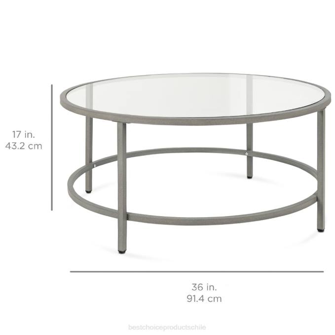 accesorio Best Choice Products mesa de centro redonda de vidrio templado con estructura de acero gris08BN1243