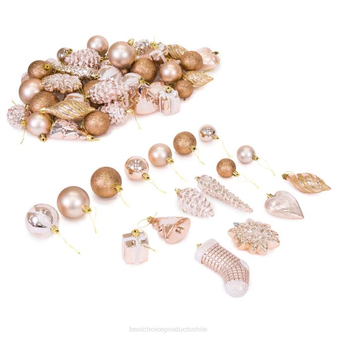estacional Best Choice Products Juego de 72 adornos navideños hechos a mano e inastillables. oro rosa08BN268
