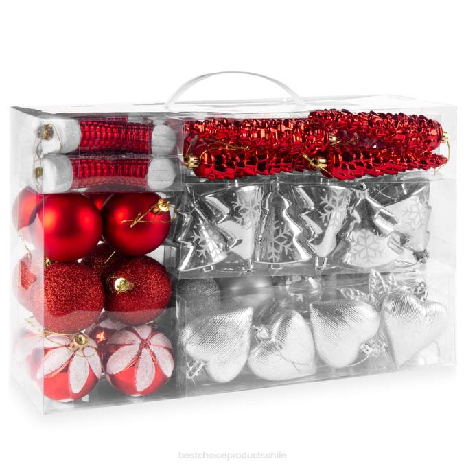 estacional Best Choice Products Juego de 72 adornos navideños hechos a mano e inastillables. rojo/plata08BN269