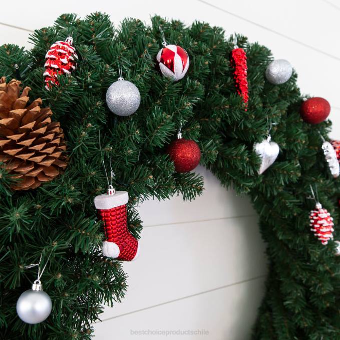 estacional Best Choice Products Juego de 72 adornos navideños hechos a mano e inastillables. rojo/plata08BN269