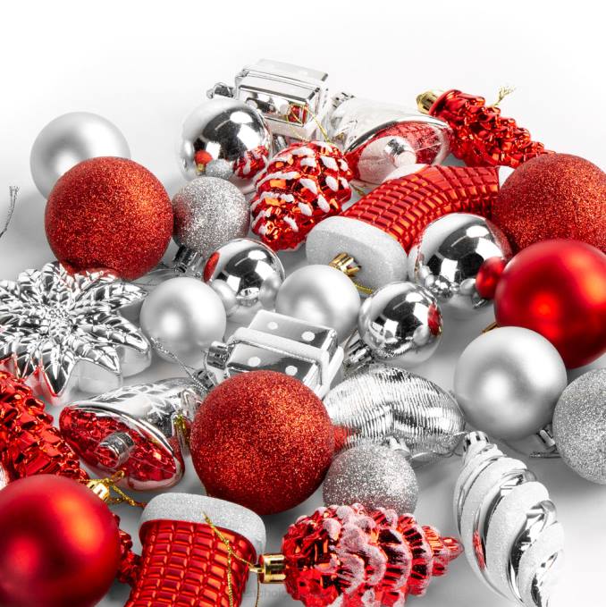 estacional Best Choice Products Juego de 72 adornos navideños hechos a mano e inastillables. rojo/plata08BN269