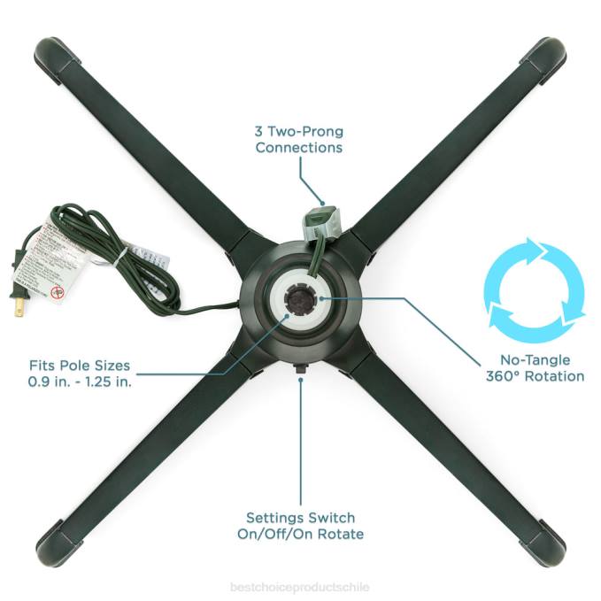 estacional Best Choice Products Soporte para árbol de Navidad giratorio de 360 ​​grados con 3 configuraciones, 3 salidas negro08BN138