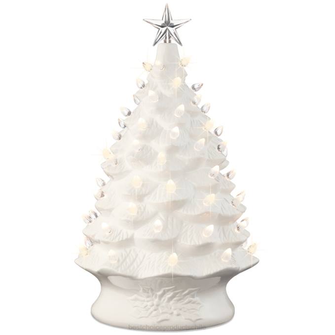 estacional Best Choice Products Decoración de árbol de Navidad de cerámica preiluminada XL con luz LED y temporizador. blanco08BN166