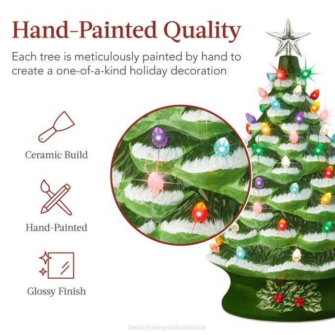 estacional Best Choice Products Decoración de árbol de Navidad de cerámica preiluminada XL con luz LED y temporizador. flocado/verde08BN165