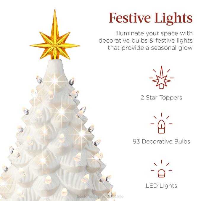 estacional Best Choice Products Gran adorno de árbol de Navidad de cerámica preiluminado con luz LED y temporizador. blanco08BN240