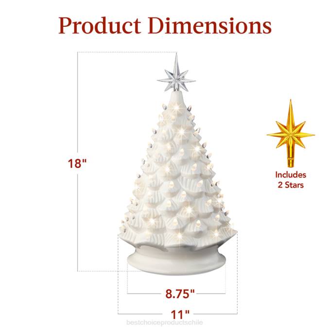 estacional Best Choice Products Gran adorno de árbol de Navidad de cerámica preiluminado con luz LED y temporizador. blanco08BN240