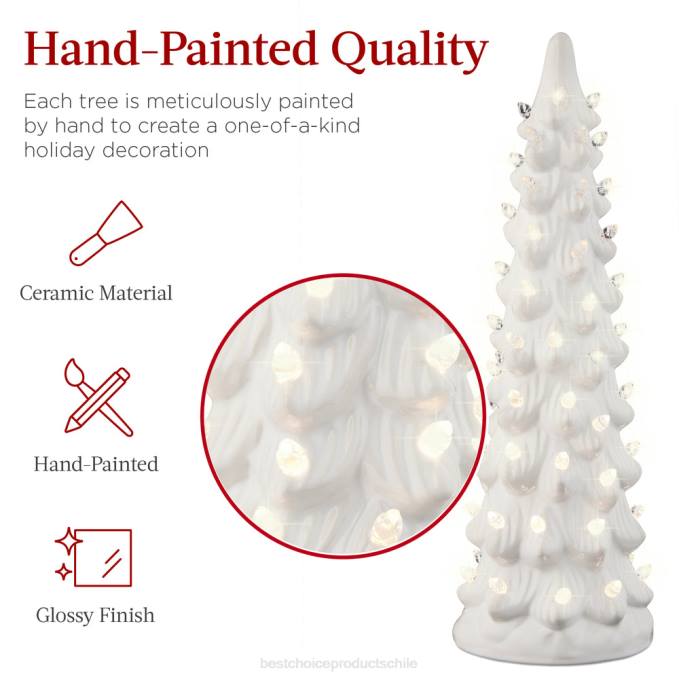 estacional Best Choice Products Juego de 3 árboles de Navidad de mesa de cerámica preiluminados. blanco con luces blancas cálidas08BN204