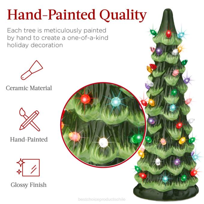estacional Best Choice Products Juego de 3 árboles de Navidad de mesa de cerámica preiluminados. verde con luces multicolores08BN206