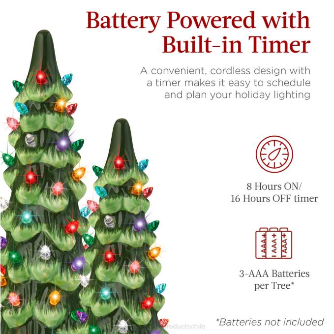 estacional Best Choice Products Juego de 3 árboles de Navidad de mesa de cerámica preiluminados. verde con luces multicolores08BN206