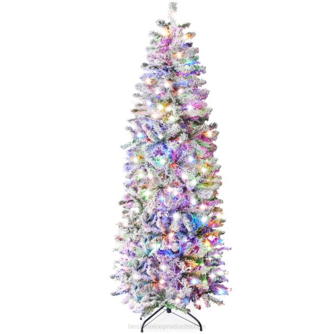 estacional Best Choice Products Árbol de Navidad artificial con forma de lápiz y nieve preiluminado con luces multicolores belleza08BN252