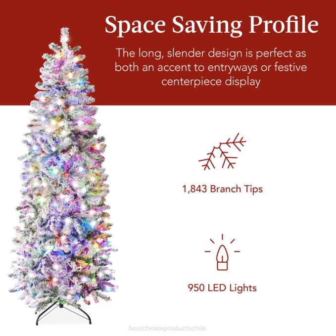 estacional Best Choice Products Árbol de Navidad artificial con forma de lápiz y nieve preiluminado con luces multicolores belleza08BN255