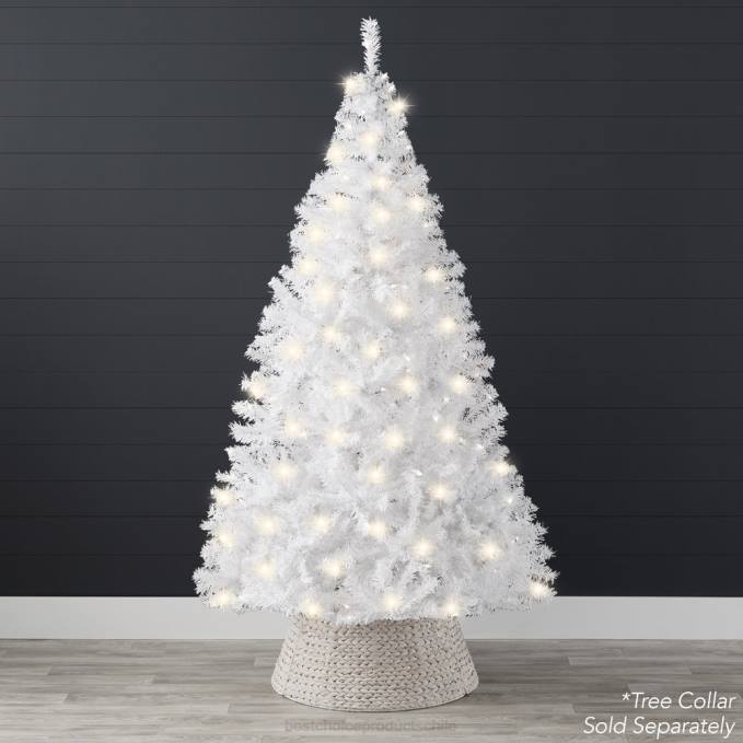 estacional Best Choice Products Árbol de Navidad artificial de pino blanco con bisagras preiluminado y luces soporte metálico08BN184
