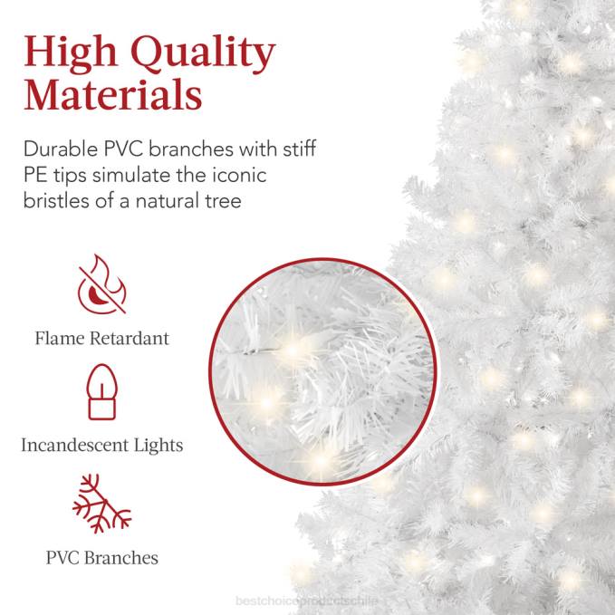 estacional Best Choice Products Árbol de Navidad artificial de pino blanco con bisagras preiluminado y luces soporte metálico08BN184