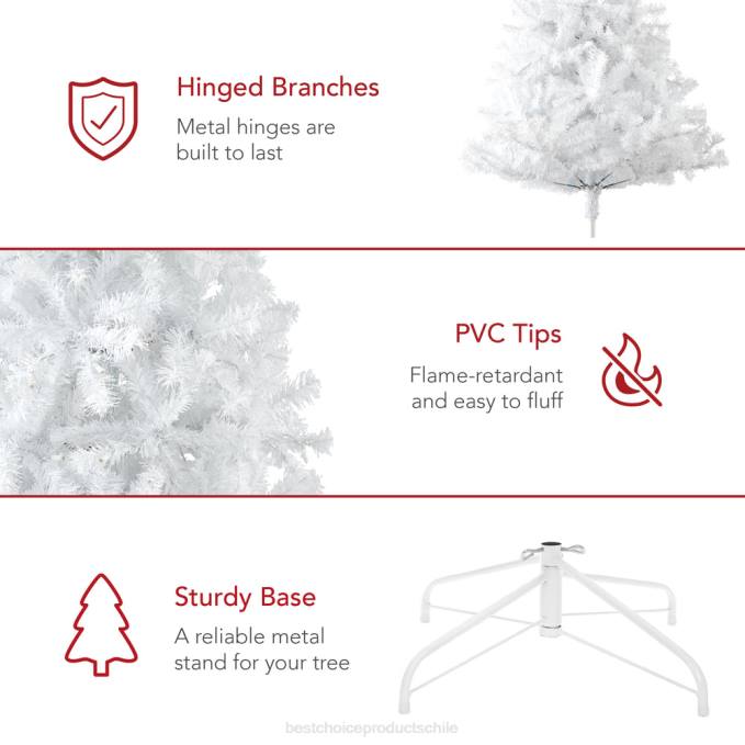 estacional Best Choice Products Árbol de Navidad artificial de pino blanco con bisagras preiluminado y luces soporte metálico08BN184