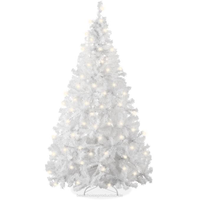estacional Best Choice Products Árbol de Navidad artificial de pino blanco con bisagras preiluminado y luces soporte metálico08BN185