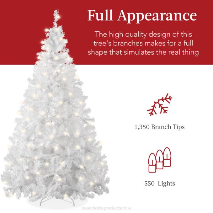 estacional Best Choice Products Árbol de Navidad artificial de pino blanco con bisagras preiluminado y luces soporte metálico08BN186