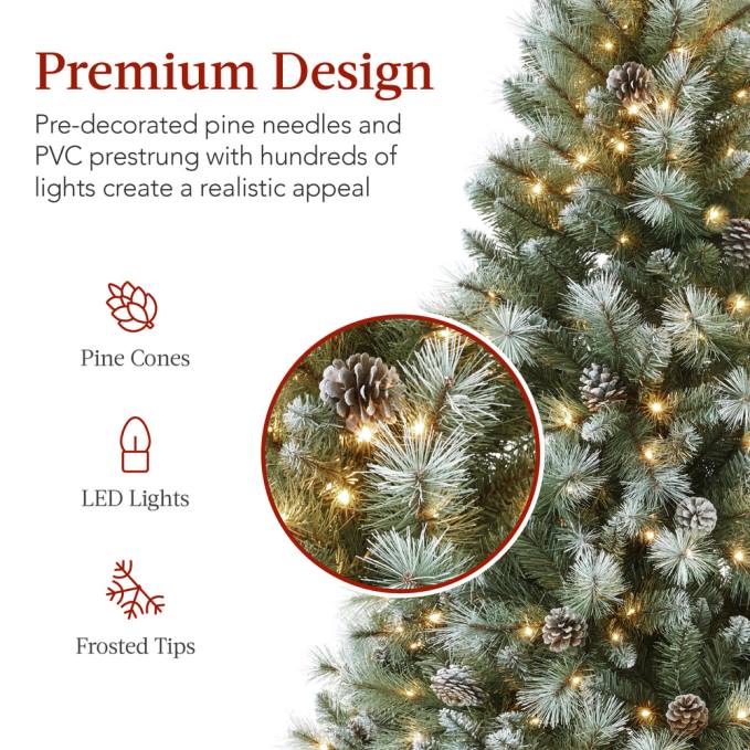 estacional Best Choice Products Árbol de Navidad artificial de pino escocés esmerilado preiluminado soporte metálico08BN233
