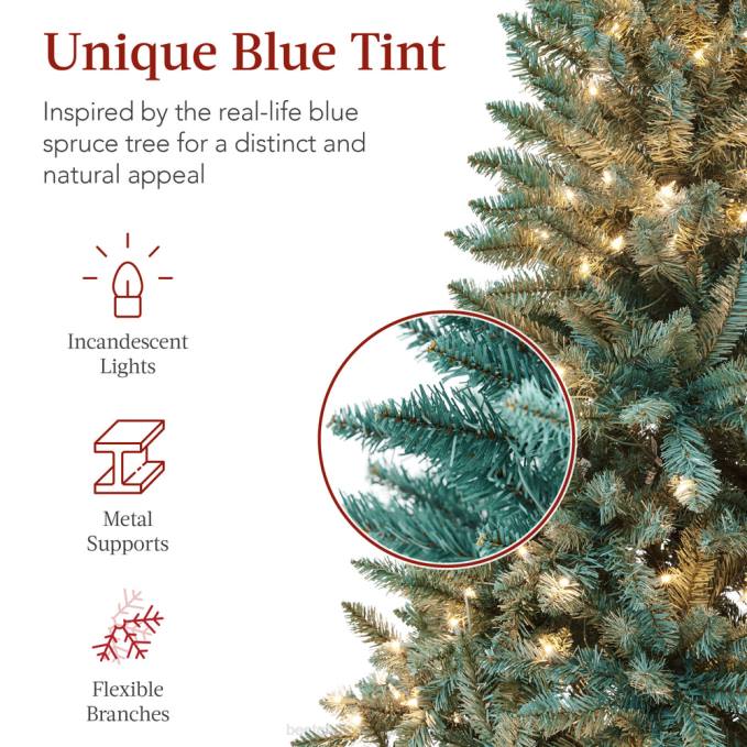 estacional Best Choice Products Árbol de Navidad de abeto azul preiluminado con base plegable y luces incandescentes belleza08BN51