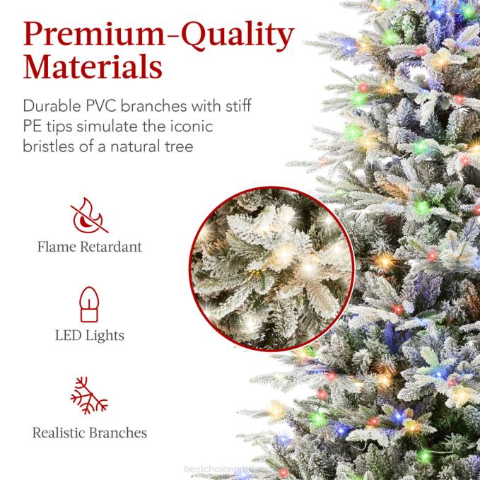 estacional Best Choice Products Árbol de Navidad de abeto noble de álamo temblón artificial flocado preiluminado soporte metálico08BN59