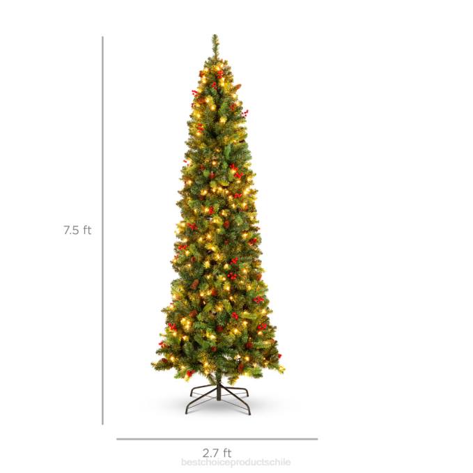 estacional Best Choice Products Árbol de Navidad de abeto preiluminado con bayas y piñas belleza08BN120