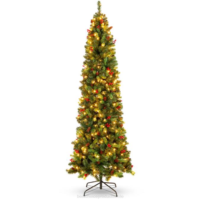 estacional Best Choice Products Árbol de Navidad de abeto preiluminado con bayas y piñas belleza08BN121