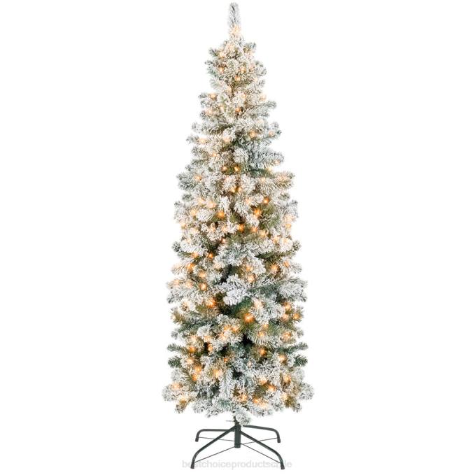 estacional Best Choice Products Árbol de Navidad de lápiz artificial flocado con nieve preiluminado belleza08BN167