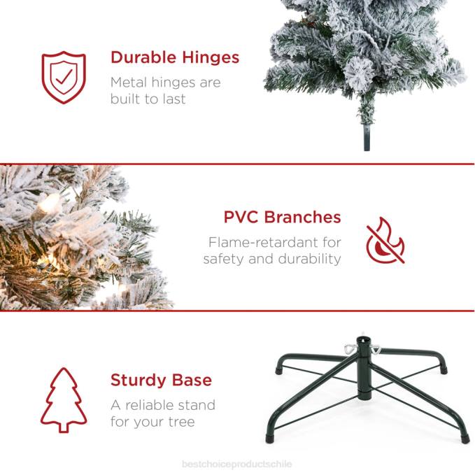 estacional Best Choice Products Árbol de Navidad de lápiz artificial flocado con nieve preiluminado belleza08BN167