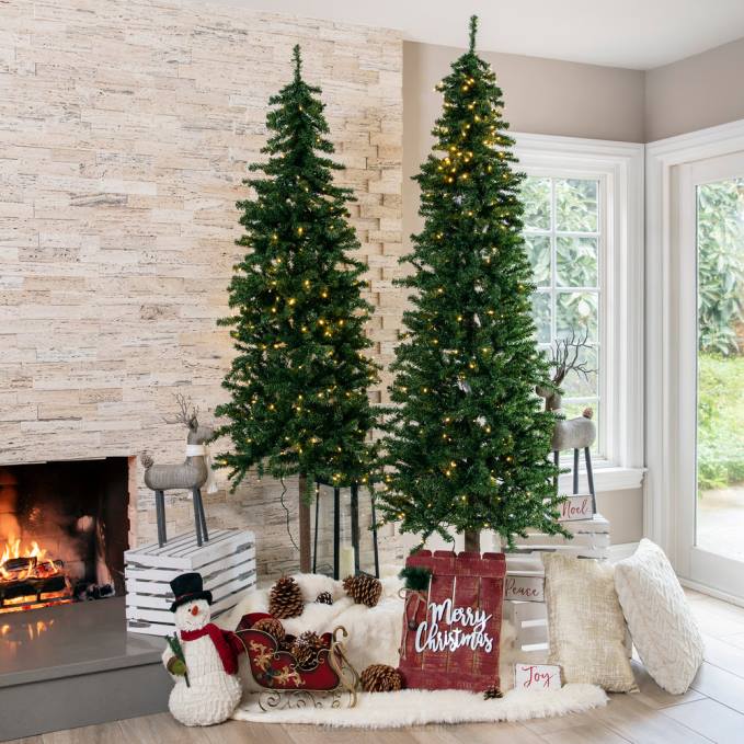 estacional Best Choice Products Árbol de Navidad de lápiz delgado alpino artificial preiluminado con luces LED y soporte belleza08BN148