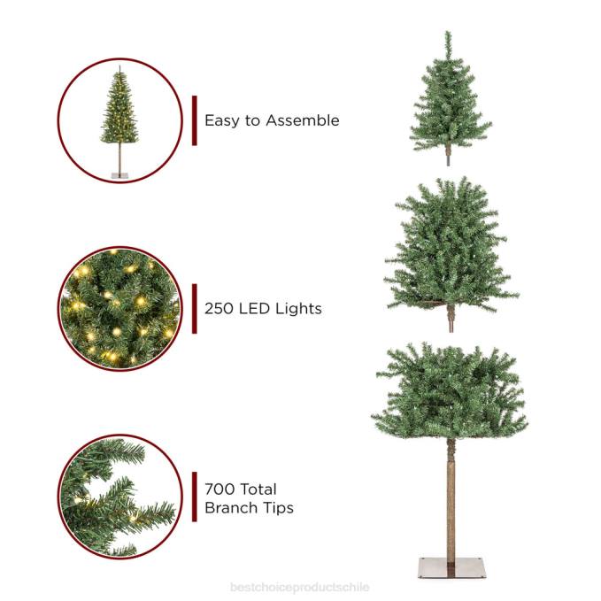estacional Best Choice Products Árbol de Navidad de lápiz delgado alpino artificial preiluminado con luces LED y soporte belleza08BN148