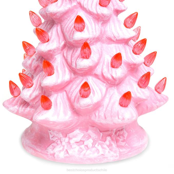 estacional Best Choice Products Árbol de Navidad de mesa de cerámica pintado a mano preiluminado de 11 pulgadas con luces rosa08BN266
