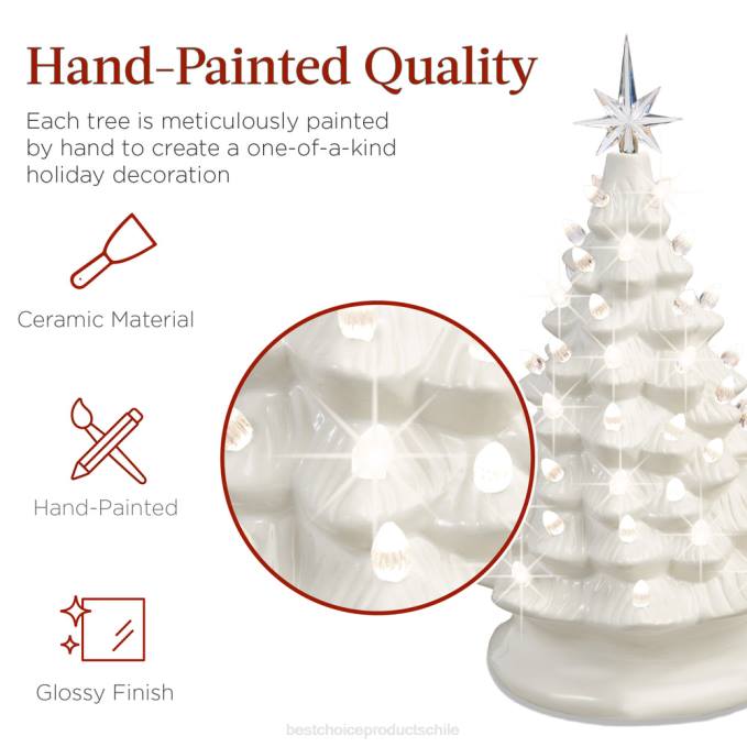 estacional Best Choice Products Árbol de Navidad de mesa de cerámica preiluminado con luces - 15 pulgadas blanco con luces blancas cálidas08BN215
