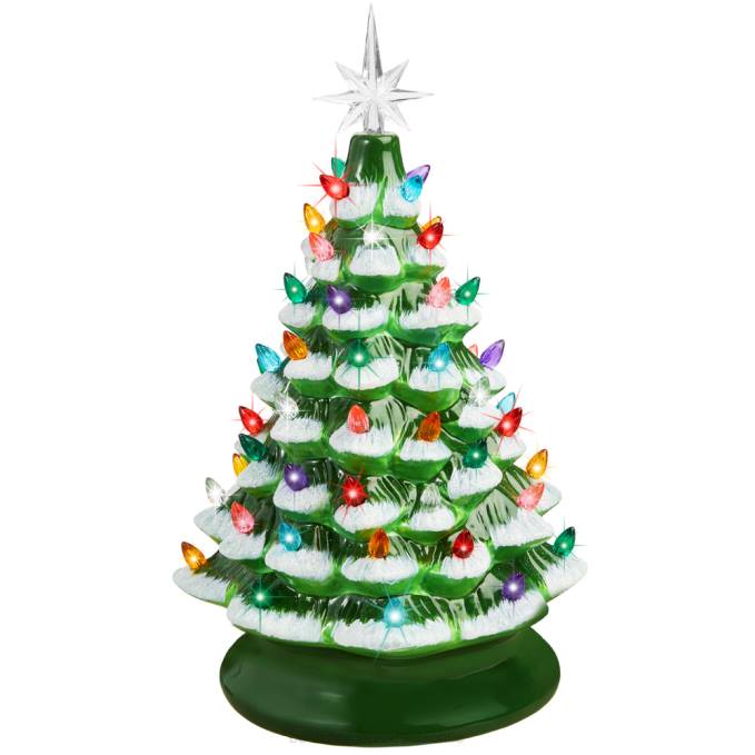 estacional Best Choice Products Árbol de Navidad de mesa de cerámica preiluminado con luces - 15 pulgadas esmerilado con luces multicolores08BN214