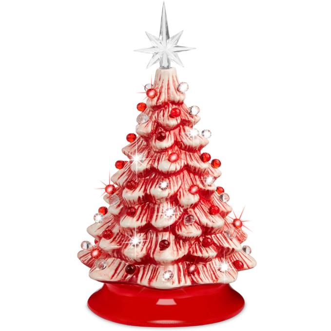 estacional Best Choice Products Árbol de Navidad de mesa de cerámica preiluminado con luces - 15 pulgadas menta con luces rojas y blancas08BN218