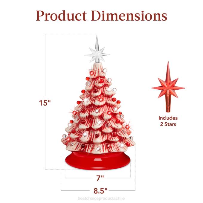 estacional Best Choice Products Árbol de Navidad de mesa de cerámica preiluminado con luces - 15 pulgadas menta con luces rojas y blancas08BN218