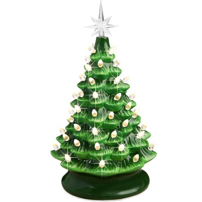 estacional Best Choice Products Árbol de Navidad de mesa de cerámica preiluminado con luces - 15 pulgadas verde con luces blancas cálidas08BN217